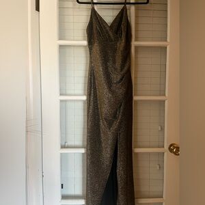 Metallic Gold Slip Dress with Side Slit